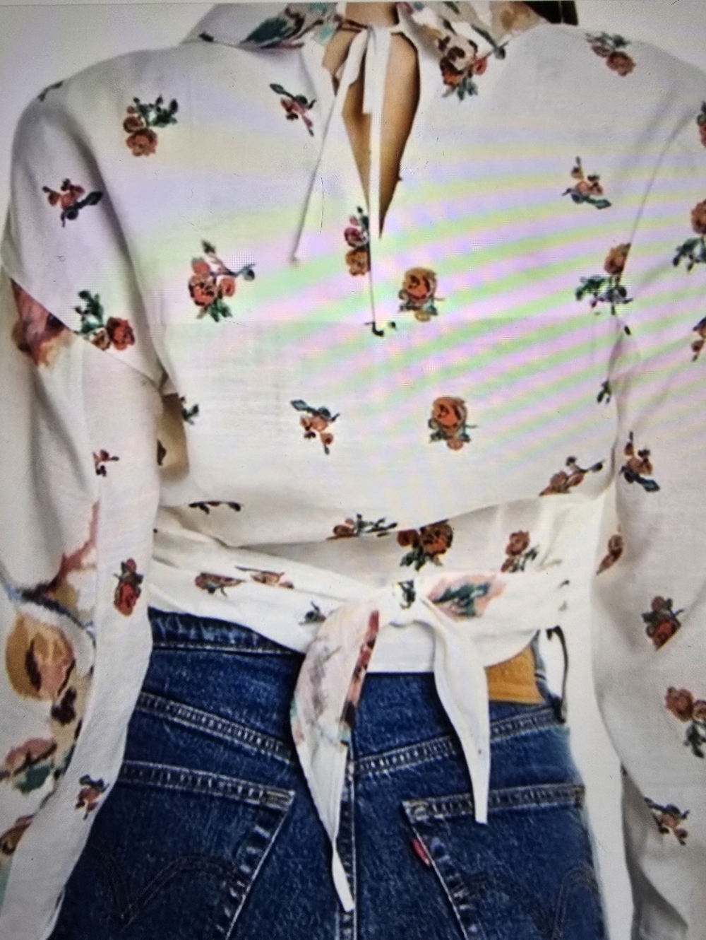 Vince White Floral Wrap Blouse with Tie Back Large - Picture 6 of 6
